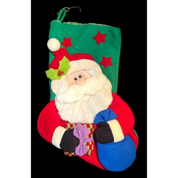 3D Christmas Stockings Set Of 2 Santa & Snowman Design With Festive Accents - Picture 3 of 6